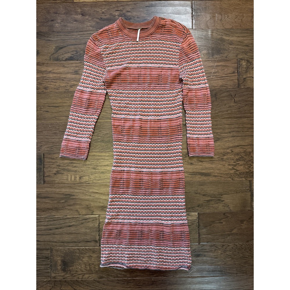 FREE PEOPLE GROOVY SWEATER DRESS Knit Stripe Boho 70s Mini Bodycon Festival Med